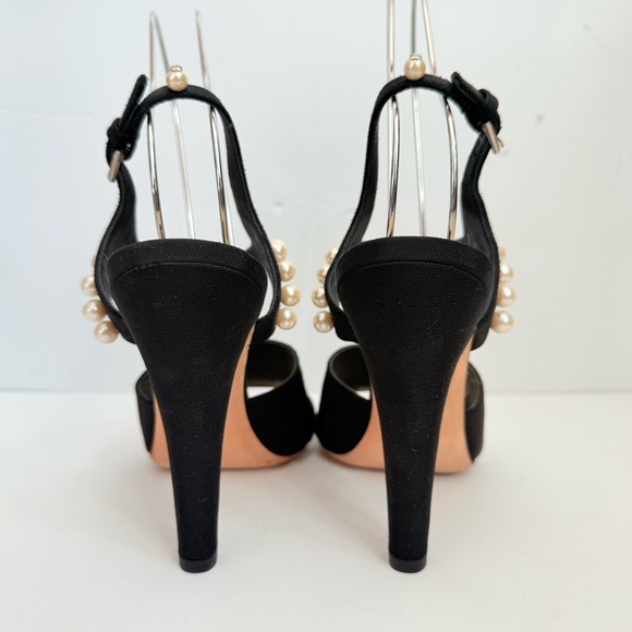 Chanel Black Grosgrain Pearl Slingback Heels Sandals CC Logo  EU 41 - Picture 7 of 11